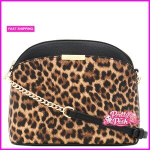 Faux Leather Crossbody Bag with Adjustable Strap, 4 Pockets, Medium Size